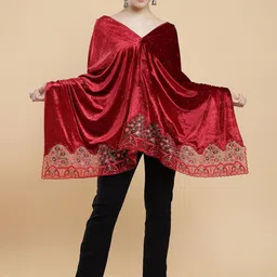 Moda Chales Floral Embellished Beads and Stones Velvet Shawl-16
