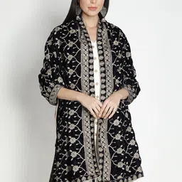 Moda Chales Floral Embroidered Velvet Shawl-image-88