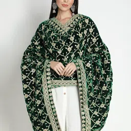 Moda Chales Ethnic Motifs Embroidered Zari Velvet Shawl-30