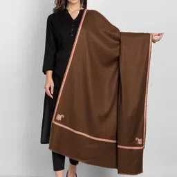 Zamour Women Brown Fine Motif Embroidered Wool Shawl-image-95