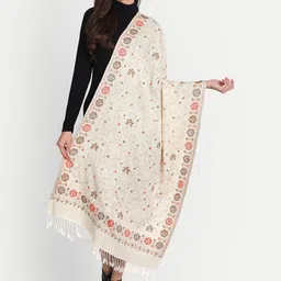 HK colours of fashion Women Off White Woven-Design Shawl-21