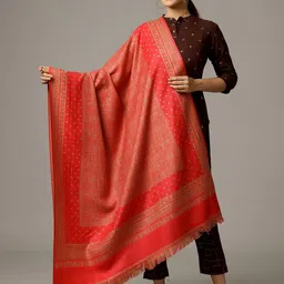 HANDICRAFT PALACE Women Pink & Golden Woven-Design Shawl-picture-29