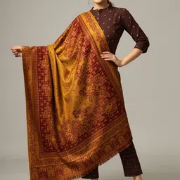 HANDICRAFT PALACE Women Mustard Yellow Woven Design Shawl-picture-27