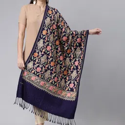 Pashmoda Women Navy Blue Embroidered Shawl-picture-18