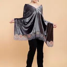 Moda Chales Women Embellished Beads and Stones Pure Velvet Shawl-image-99