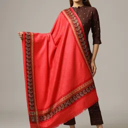HANDICRAFT PALACE Women Pink Hand Ethnic Motifs Jamwar Paisley Wool Shawl-picture-23