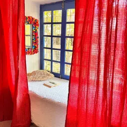 RANGBHAR Red 2 Pieces Geometric Pure Cotton Sheer Long Door Curtains-16