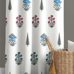 BED-SHEET.COM White & Grey Floral Printed Cotton Window Curtain-40