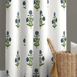 BED-SHEET.COM White & Blue Floral Printed Window Curtain-15