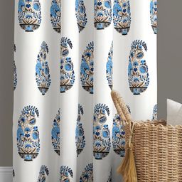 BED-SHEET.COM White & Blue Floral Printed Window Curtain-23