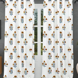 BED-SHEET.COM Mustard & White Cotton Floral Printed Window Curtain-7