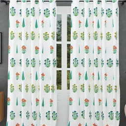 BED-SHEET.COM Sea Green & White Cotton Floral Printed Window Curtain image 3