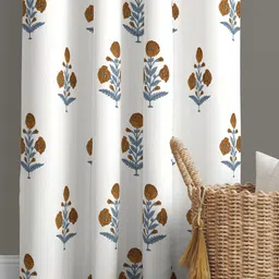 BED-SHEET.COM White & Mustard Floral Printed Window Curtain-38