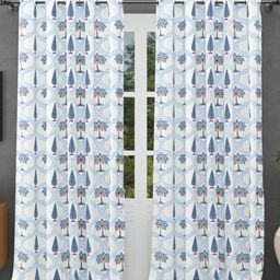 BED-SHEET.COM White & Blue Cotton Floral Printed Window Curtain-picture-6