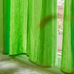 RANGBHAR Green 2 Pieces Striped Pure Cotton Sheer Long Door Curtain-image-97