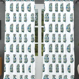 BED-SHEET.COM Green & White 2 Pieces Paisley Printed Cotton Window Curtains-image-14