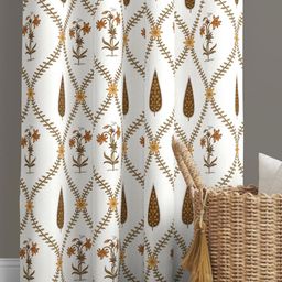 BED-SHEET.COM White & Yellow Floral Printed Cotton Window Curtain-52