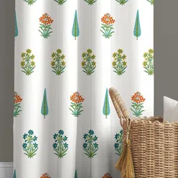 JAIPUR FABRIC White & Sea Green Floral Printed Window Curtain-image-87