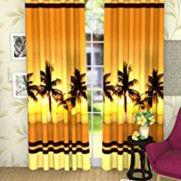 Lushomes Yellow and Black Printed Black Out Long Door Curtain-image-72
