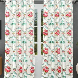 BED-SHEET.COM Pink & Green 2 Pieces Floral Printed Cotton Window Curtains-picture-49