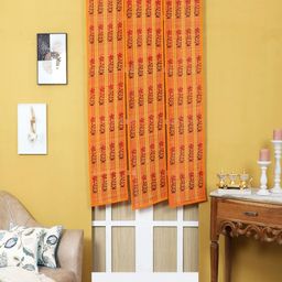 Silpakarman Orange & Red Floral Bamboo Sticks and Cotton Threads 3 Panel Window Curtain-18