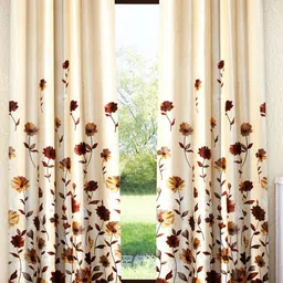 Home Sizzler Brown & Beige 2 Pieces Floral Window Curtain-image-92