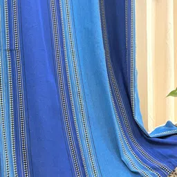 RANGBHAR Blue & White 2 Pieces Striped Pure Cotton Sheer Door Curtains-image-66