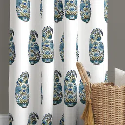 BED-SHEET.COM White & Green Floral Printed Cotton Window Curtain-50