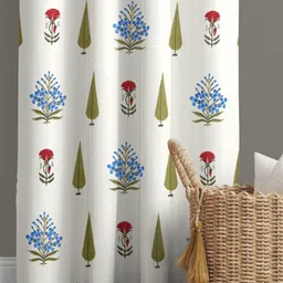BED-SHEET.COM Off White & Green Floral Printed Window Curtain-22