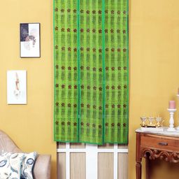 Silpakarman Lime Green Floral Bamboo Sticks and Cotton Threads 3 Panel Window Curtain-picture-11