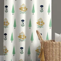 BED-SHEET.COM White & Lime Green Floral Printed Window Curtain-26