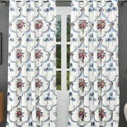 BED-SHEET.COM Blue & White Cotton Floral Printed Window Curtain-picture-30