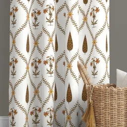 JAIPUR FABRIC White & Yellow Floral Printed Window Curtain-picture-7