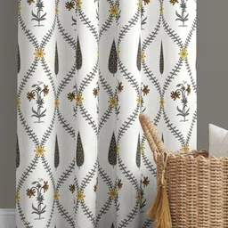 BED-SHEET.COM White & Grey Floral Printed Window Curtain-49
