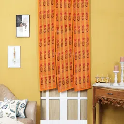 Silpakarman Orange & Red Floral Bamboo Sticks and Cotton Threads Window Curtain-17