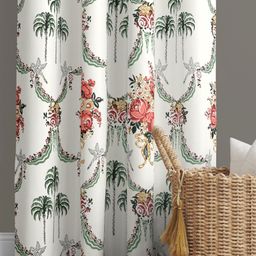 BED-SHEET.COM White & Green Floral Printed Window Curtain-19