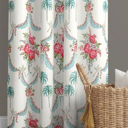 BED-SHEET.COM White & Pink Floral Printed Cotton Window Curtain-1