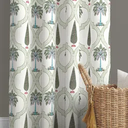 BED-SHEET.COM White & Green Floral Printed Window Curtain-18