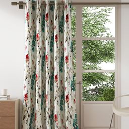 DDecor White & Red Floral Room Darkening Long Door Curtain-26