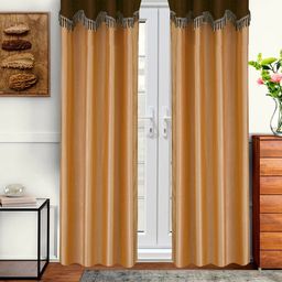 Cortina Beige Set of 2 Fancy Valance Plain Long Door Curtains-21