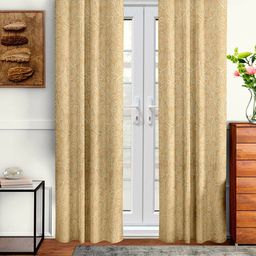 Cortina Set of 2 Cream-Coloured Embossed Leaf Print Polyester Long Door Curtains-15