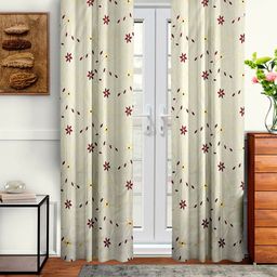 Cortina Cream-Coloured & Brown Set of 2 Floral Long Door Curtains-6