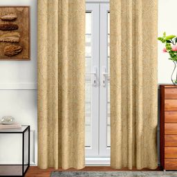 Cortina Cream-Coloured Set of 2 Embossed Leaf Print Door Curtains-21