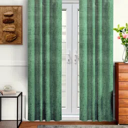 Cortina Green & Black Set of 2 Printed Room Darkening Door Curtain-4