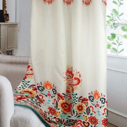 Cortina Off-White & Orange Floral Printed Single Silk Long Door Curtain-48