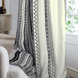 Cortina  Off-White & Black Ethnic Motifs Single Silk Window Curtain-52
