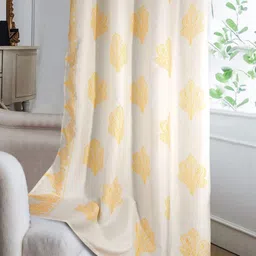 Cortina Off-White & Yellow Ethnic Motifs Single Silk Window Curtain-26