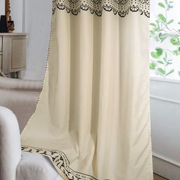 Cortina Off-White & Navy blue Ethnic Motifs Single Silk Long Door Curtain-47