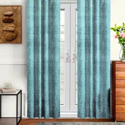 Cortina Turquoise Blue Set of 2 Abstract Room Darkening Velvet Long Door Curtains-image-80