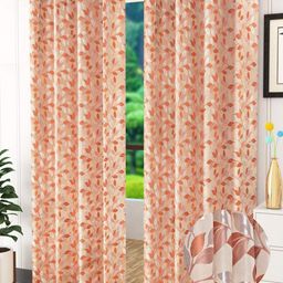 Fresh From Loom Orange & Silver-Toned Set of 2 Floral Room Darkening Door Curtain-53